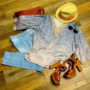 Boho Tunic Top Women Blue